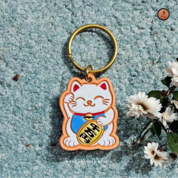 Maneki Neko Leather Keychain - Image 2