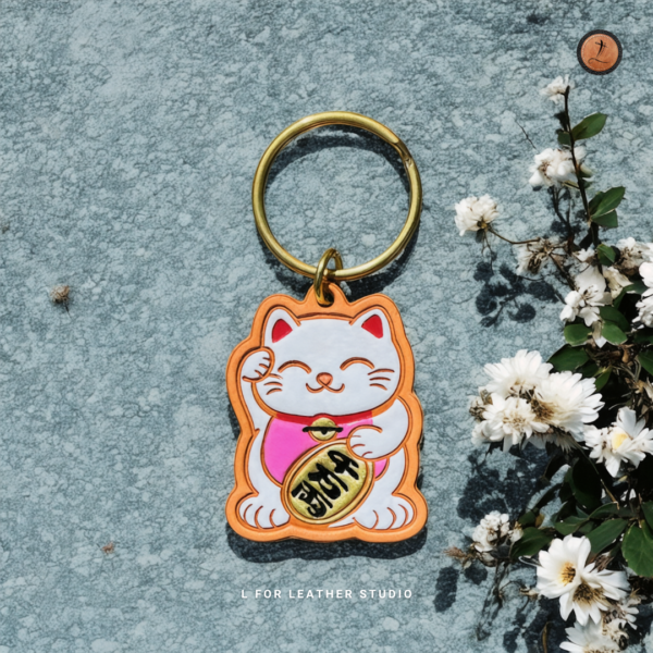 Maneki Neko Leather Keychain - Image 3