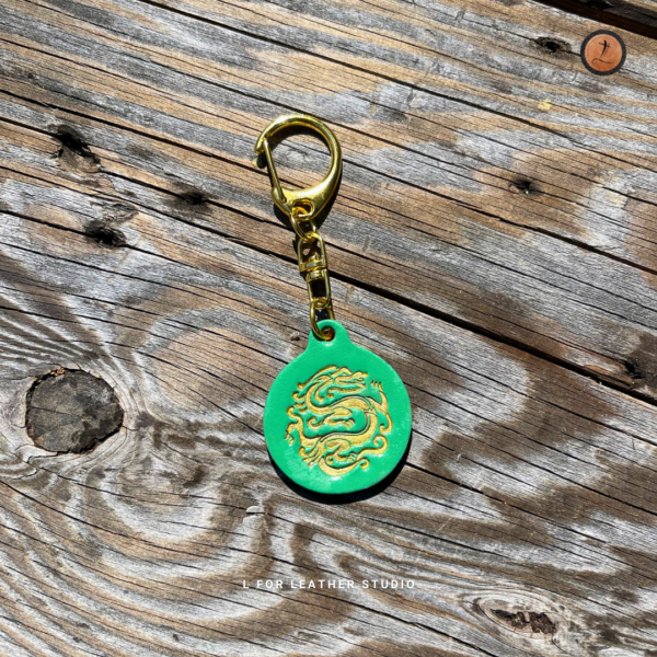 Golden Dragon Leather Keychain - Image 4