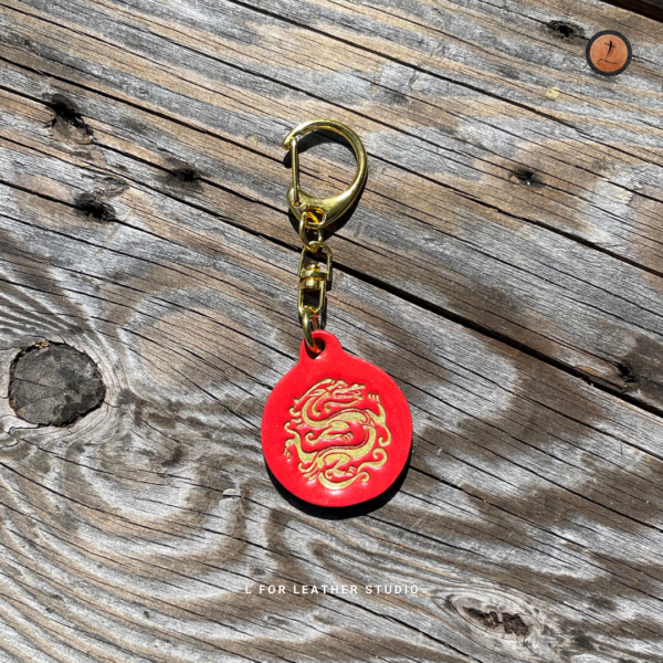 Golden Dragon Leather Keychain - Image 3