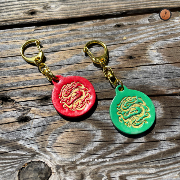 Golden Dragon Leather Keychain - Image 2