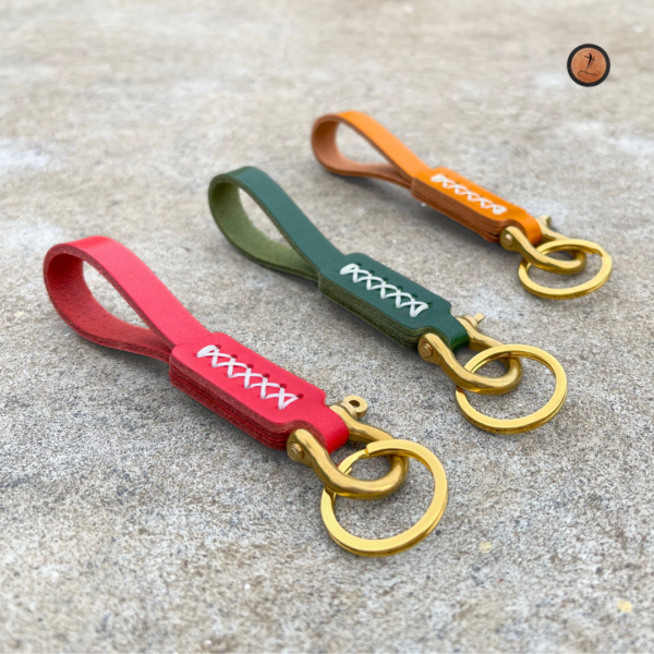 Solid Brass Leather Keychain - Kai - Image 4