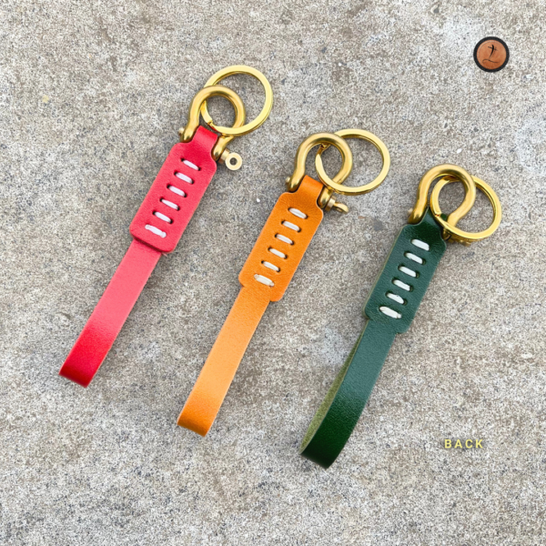 Solid Brass Leather Keychain - Kai - Image 2