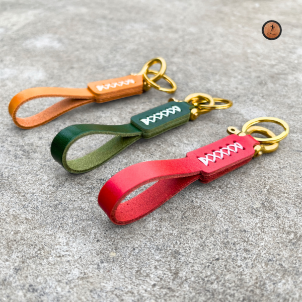 Solid Brass Leather Keychain - Kai - Image 3