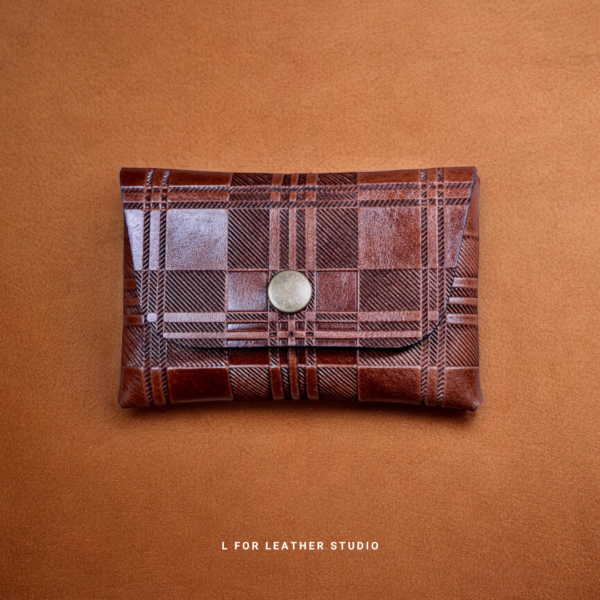 Italian Checker Embossed Leather Business Cardholder - Image 3