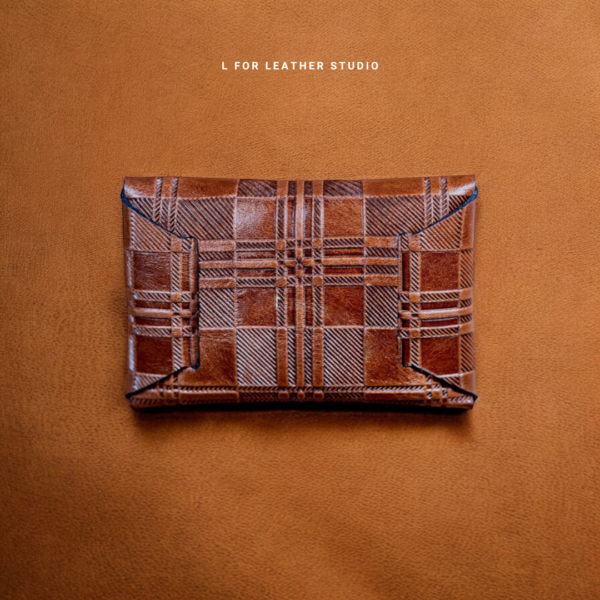 Italian Checker Embossed Leather Business Cardholder - Image 4