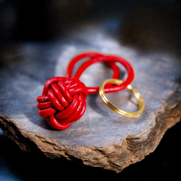Premium red leather monkey fist keychain, a bold and stylish gift with a solid brass keyring.
